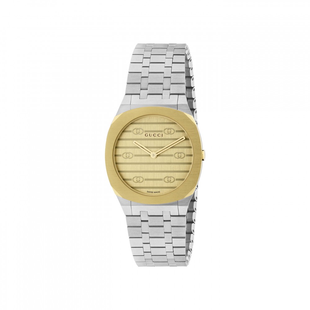 Gucci 25H Interlocking G Watch with 18k Yellow Gold Plated Dial