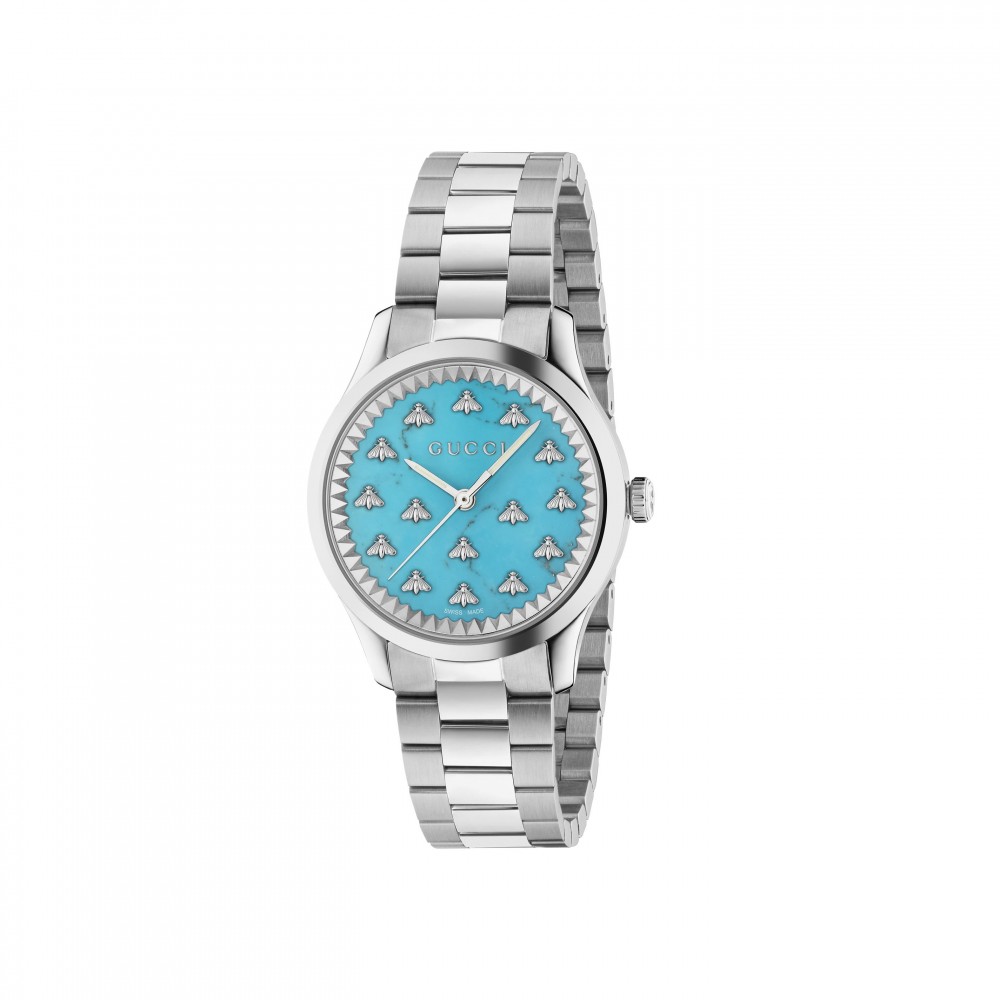 Gucci G-Timeless Multibee with Turquoise Dial and Steel Bracelet