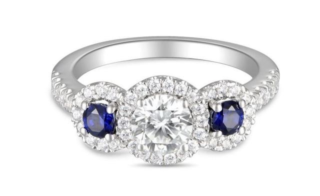 Three stone engagement ring with sapphire side on sale stones