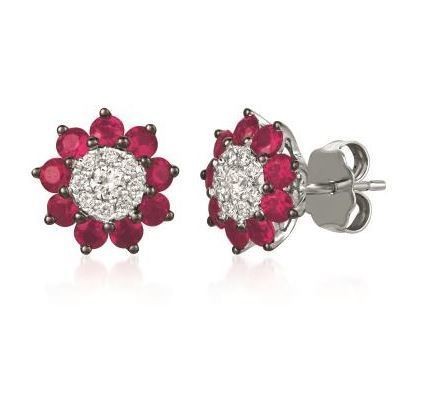 LeVian Earrings with Passion Rubies Surrounded Vanilla Diamonds