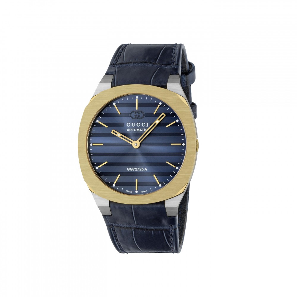 Gucci 25H 40 mm Gold and Stainless Automatic Watch with Blue Dial