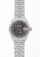 Pre-Owned 28mm Rolex with Dark Grey Dial, Fluted Bezel, and Jubilee Bracelet