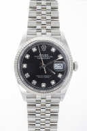 Pre-Owned 36mm Rolex with Black Diamond Dial, Fluted Bezel, and Jubilee Bracelet