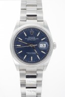 Pre-Owned 36mm Rolex Stainless Datejust with Bright Blue Index Dial