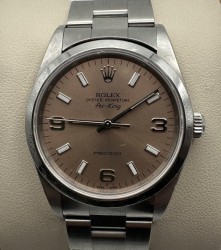 Pre-Owned 34mm Rolex Stainless Air King with Salmon Roman Numeral Dial