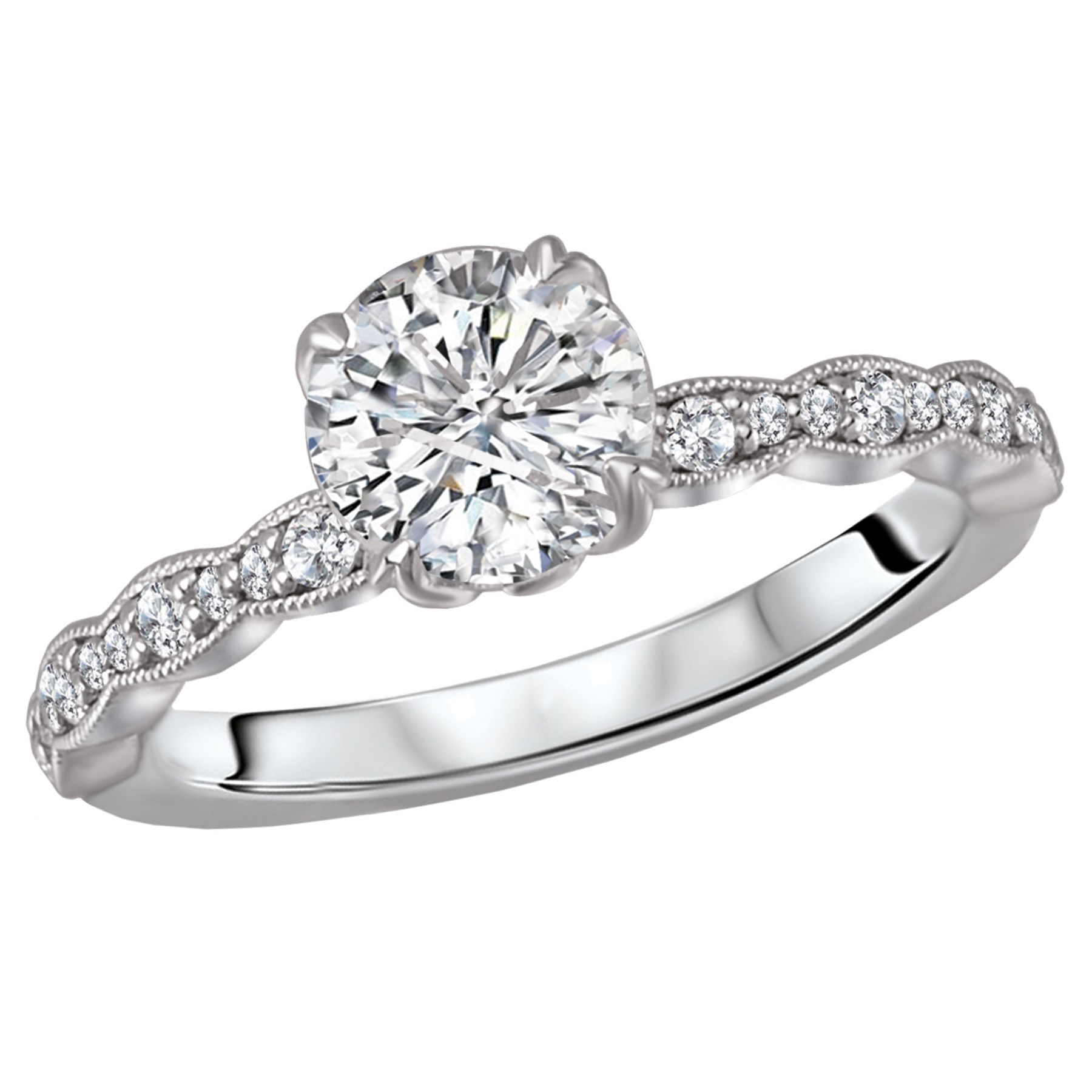 Classic Diamond Engagement Ring with Scalloped Shank | Kranich's Inc