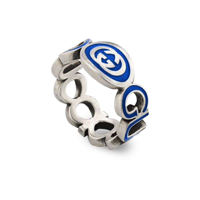 Gucci Interlocking G Script Ring with Blue Enamel Kranich s Inc