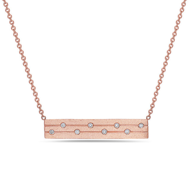 Rose Gold Bar Necklace with Scattered Diamonds