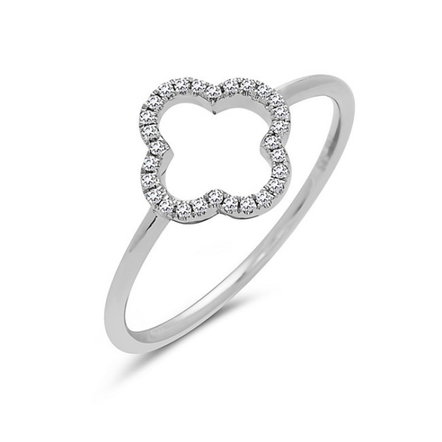 Quatrefoil Diamond Ring in White Gold