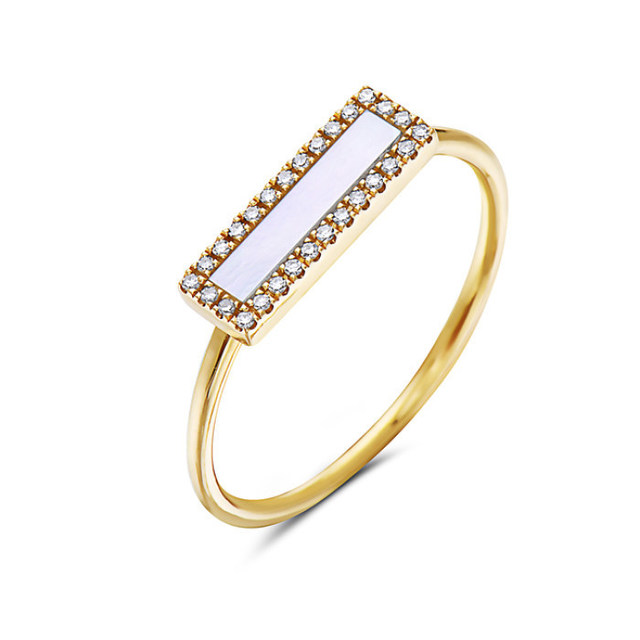 Mother-of-Pearl and Diamond Rectangular Ring in Yellow Gold