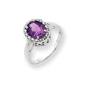 14k White Gold Amethyst and Diamond Ring