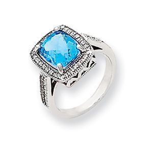 14k White Gold Blue Topaz Ring