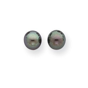 14k 6-6.5 Black Round Cultured Pearl Stud Earrings