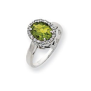 14k White Gold Peridot and Diamond Ring